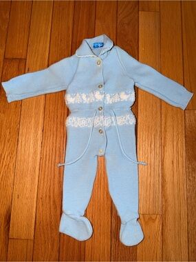 Vintage Atkins baby boy embroidered sleepwear size 1 60s 70s Made in Israel